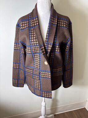 NWT NVLT Brown Houndstooth Plaid Cardigan Sweater Sz M